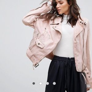 Free people blush pink denim  Moto jacket